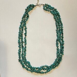 Turquoise Nugget 925 Navajo 3-strand Beaded Necklace